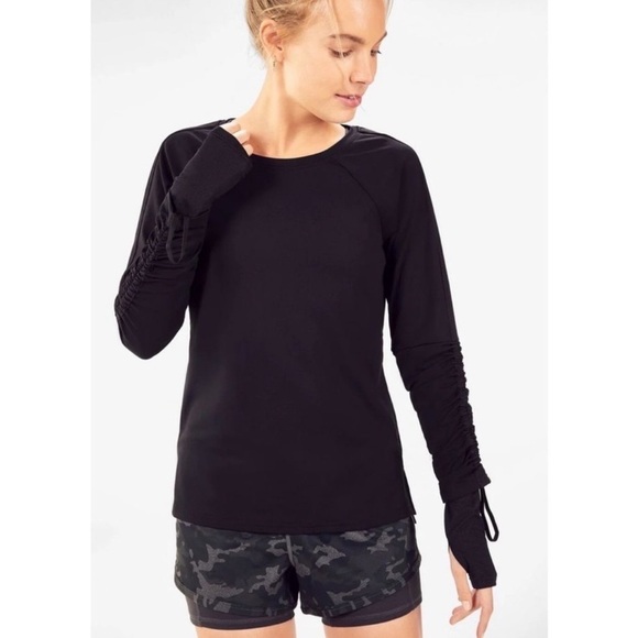 Fabletics Cashel Adjustable Sleeve Crewneck Long Sleeve Top Black - Picture 2 of 8